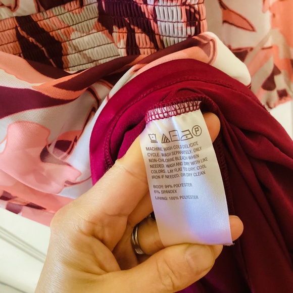 Tiered Midi Dress S Wine Burgund Multi print long sleeve boho peasant cottage - Picture 10 of 15